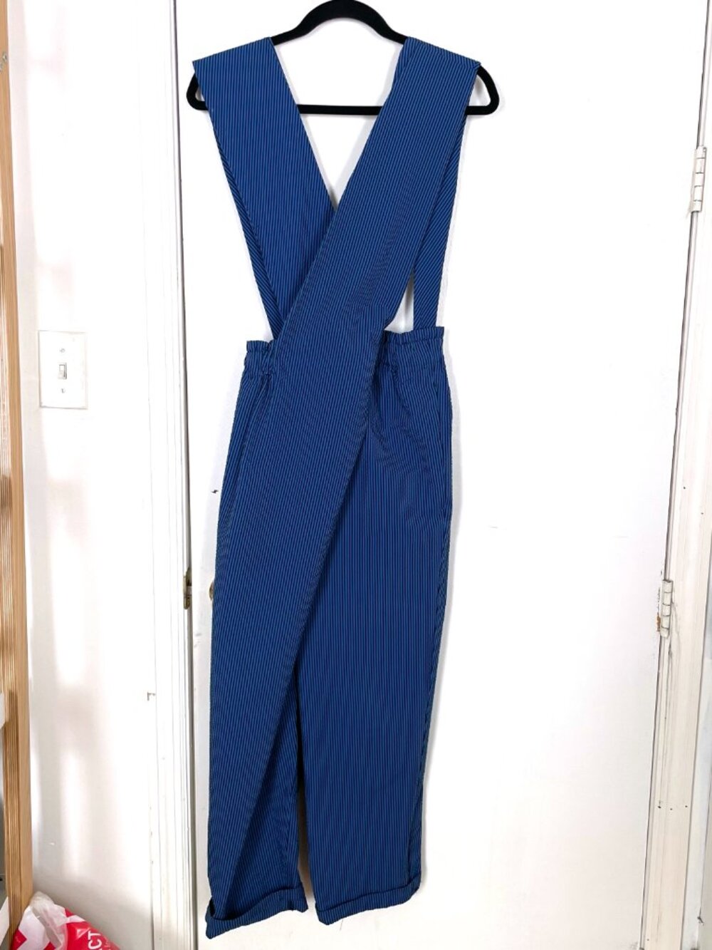 RARE Like New Caron Callahan Potter Jumpsuit in Blue Seersucker Stripe Size XS - Picture 2 of 5